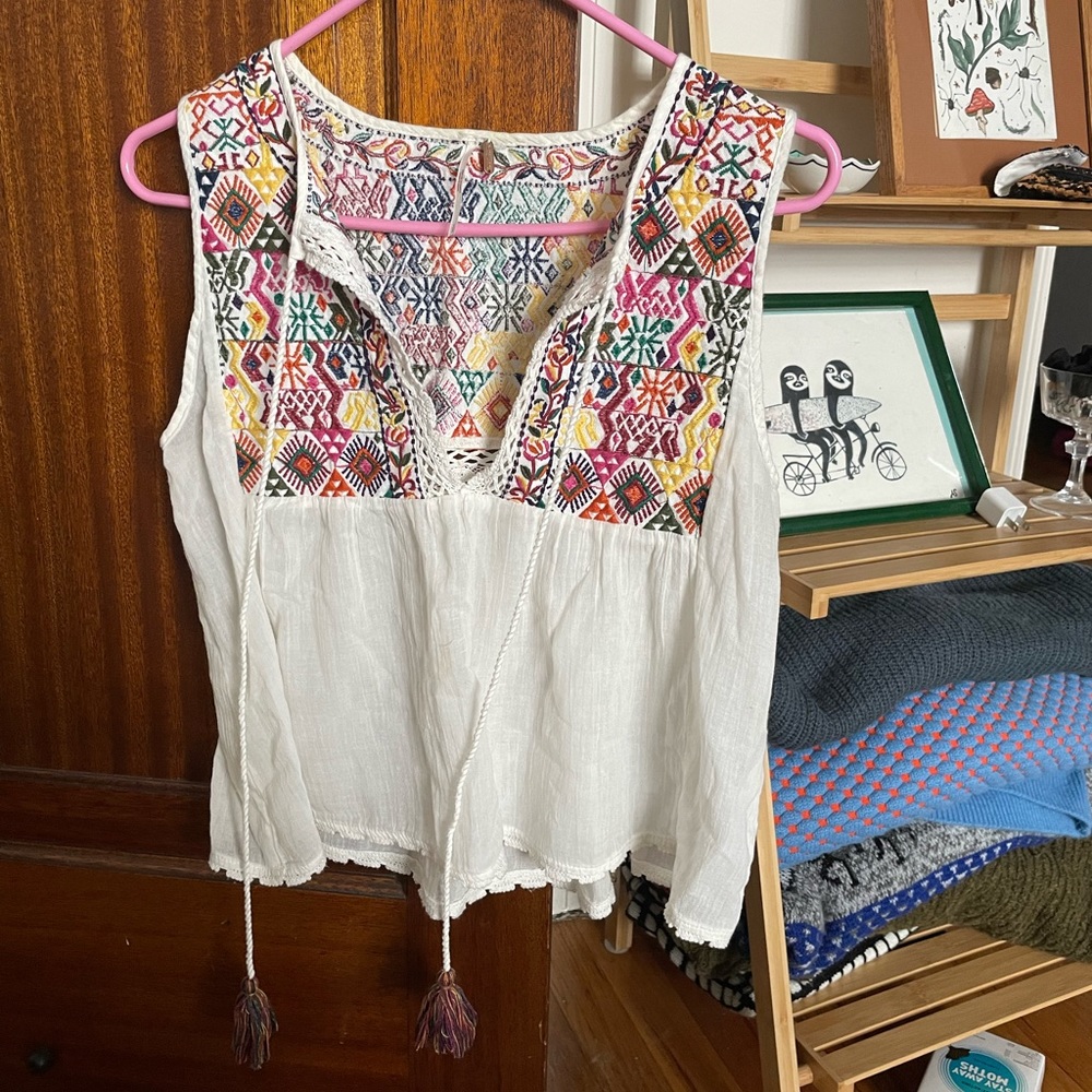 FP Gauze, lace, and embroidered top!